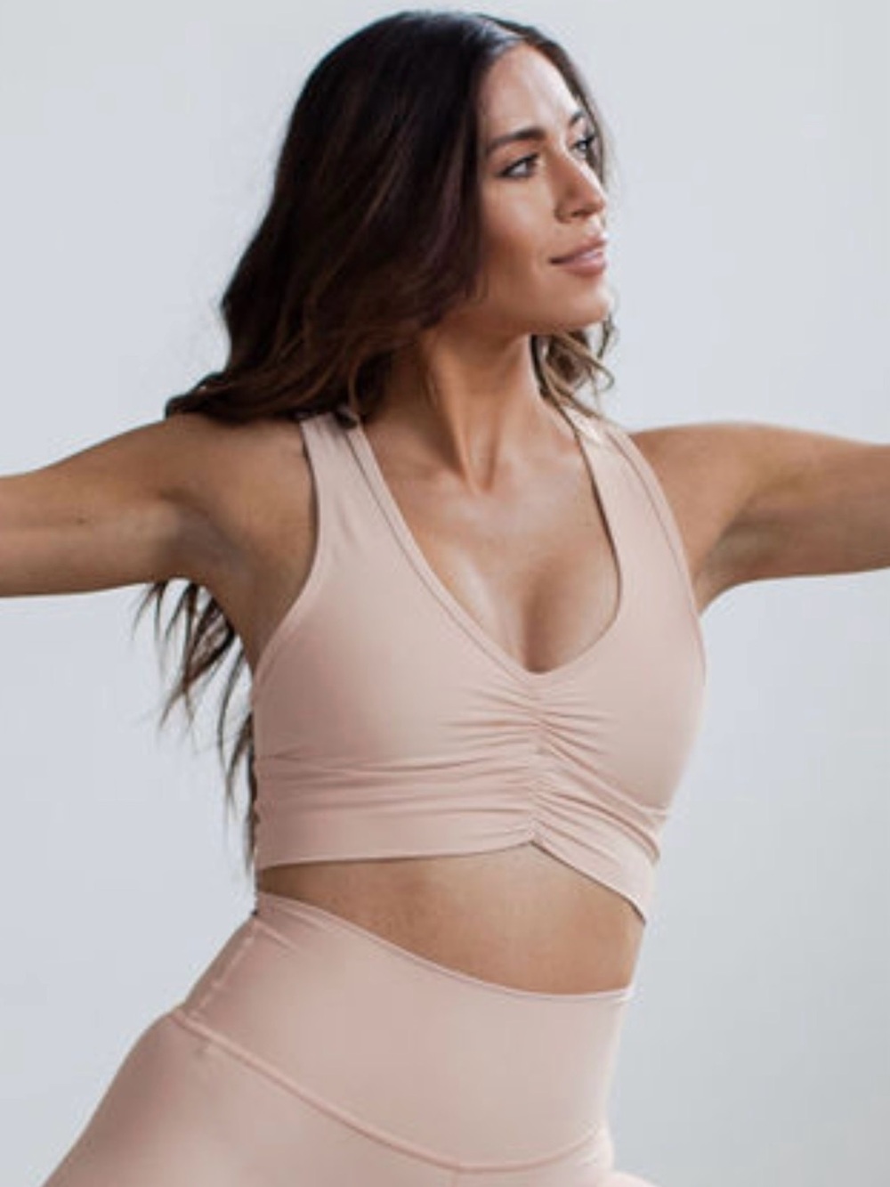 Savvi Julia Bra 2X Blush Pink Ruched Racerback Longline Sports Bra